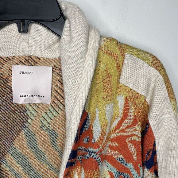 ALDOMARTINS Cardigan Womens 16 Orange Blue Geometric Wool Blend Naeba - Picture 8 of 10